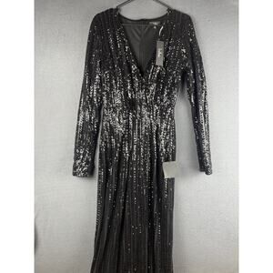 NWT Lulus Long Black Sequin Formal Dress With Front Slit XL